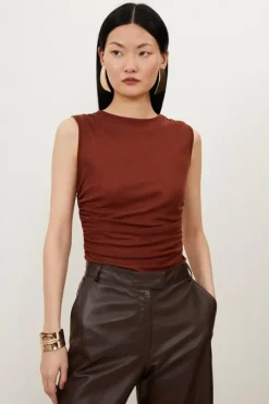 Premium Jersey Wool Blend Ruched Top
