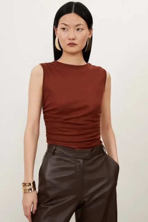 Premium Jersey Wool Blend Ruched Top