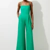 Premium Linen Tailored Halterneck Corset Back Wide Leg Jumpsuit