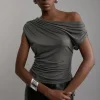 Premium Tencel Jersey Drape Detail One Shoulder Top