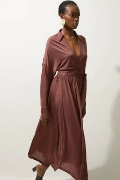 Premium Tencel Jersey Waterfall Hem Midi Dress