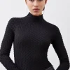 Premium Textured Jersey Turtleneck Top
