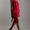 Premium Viscose Georgette Panelled Ruffle Detail Woven Midi Dress