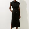 Premium Viscose Linen Woven Shirt Midi Dress
