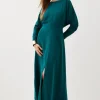 Premium Woven Viscose Crepe Long Sleeve Midi Dress