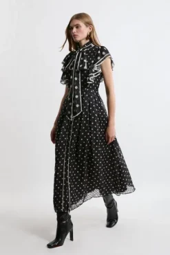 Printed Dobby Ruffle Midi Dress