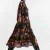 Printed Eyelet Woven Midi Dress With Guipure Trim