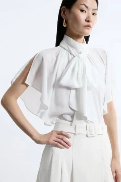 Pussy Bow Tie Woven Georgette Blouse
