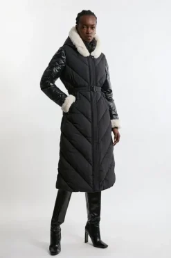 Quilted Hooded Longline Belted Coat