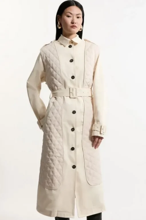 Quilted Panel Trench Coat