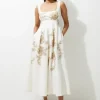Raffia Embroidered Linen Woven Prom Dress