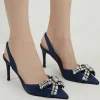 Rhinestone Mesh Detail Slingback Heel