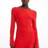 Rib Knit Peplum Sleeve Flippy Mini Dress
