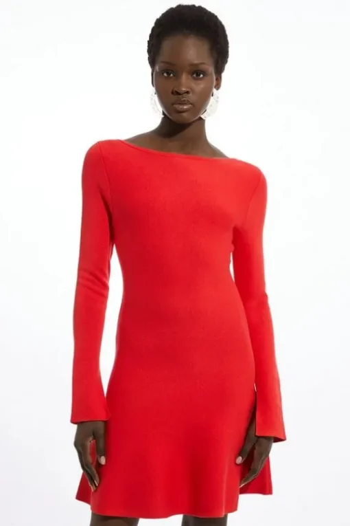 Rib Knit Peplum Sleeve Flippy Mini Dress