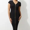 Rib Knit Zip Through Midi Dress
