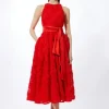 Romantic Rosette Texture Woven Prom Midi Dress