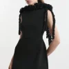 Rosette And Ruffle Compact Viscose Tailored Mini Dress