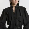 Ruffle High Neck Georgette Woven Blouse
