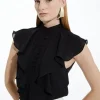 Ruffle High Neck Georgette Sleeveless Woven Blouse