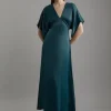 Satin Angel Sleeve Woven Maxi Dress
