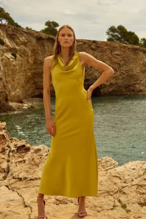 Satin Back Crepe Column Woven Midaxi Dress