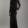 Satin Back Crepe Long Sleeved Column Woven Midaxi Dress