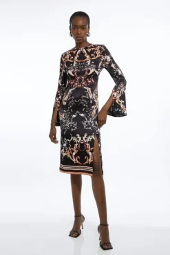 Satin Back Crepe Mint Baroque Woven Midi Dress
