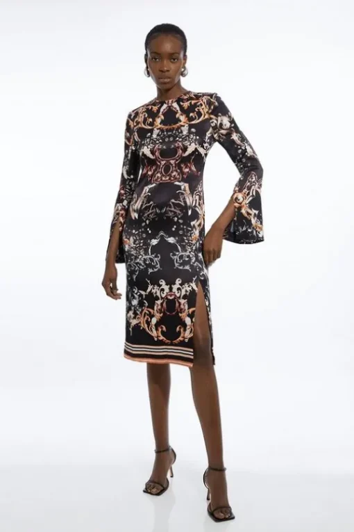 Satin Back Crepe Mint Baroque Woven Midi Dress