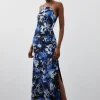 Satin Floral Devore Woven Strappy Maxi Dress