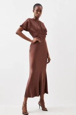 Satin Woven Crepe Midi Dress