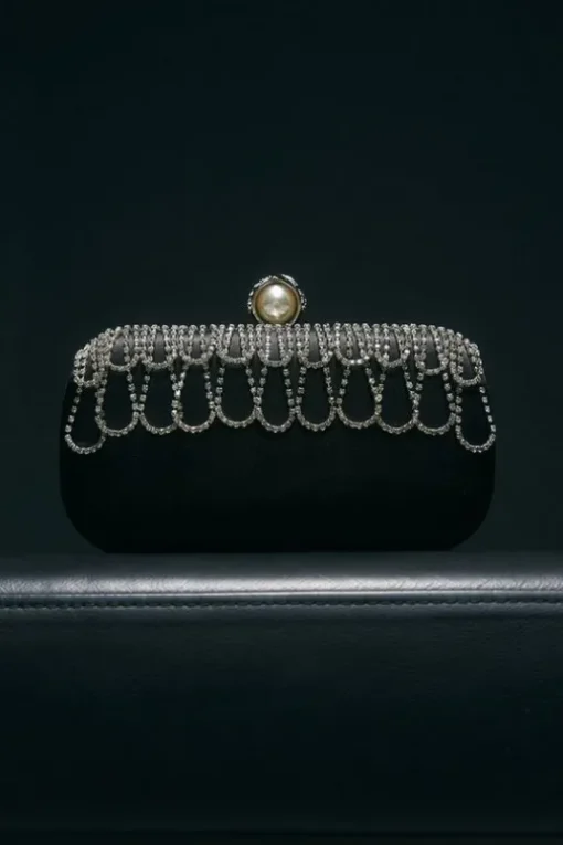 Scallop Detailed Embellished Clutch Bag
