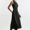 Scallop Trim Panelled Crepe Maxi Dress