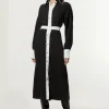 Scallop Trim Woven Crepe Shirt Dress