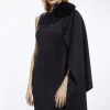 Scuba Crepe Dramatic Rosette Woven Cape Midi Dress