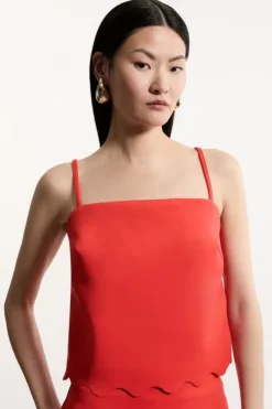 Scuba Scallop Hem Woven Cropped Camisole
