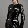 Sequin And Viscose Satin Jacket With Pocket Detail