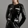 Sequin And Viscose Satin Jacket & Skirt Set