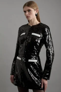 Sequin And Viscose Satin Jacket With Pocket Detail