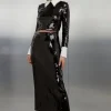 Sequin Front Split Woven Midi Skirt