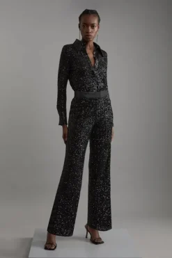 Sequin High Waisted Wide Leg Pants