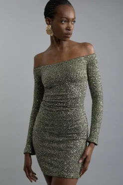 Sequin Off The Shoulder Mini Dress