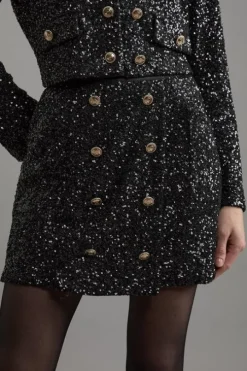 Sequin Tailored Wrap Over Mini Skirt