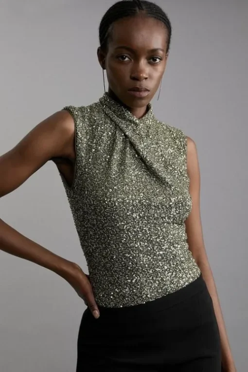 Sequin Twist Front Sleeveless Top