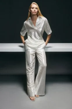 Sequin Woven Wide Leg Pants