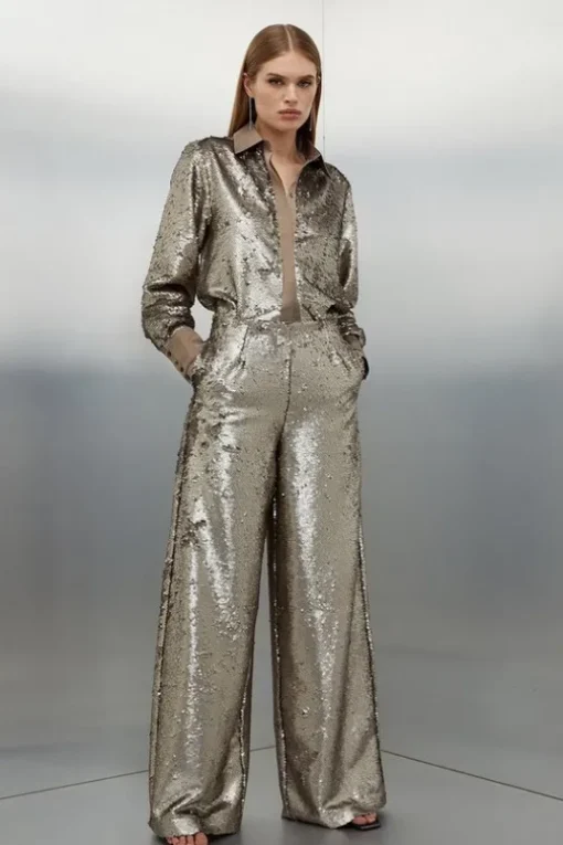 Sequin Woven Wide Leg Pants