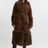Shearling And Suede Mix Trim Detail Coat