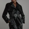 Shearling Eyelet Belted Short Trench Coat