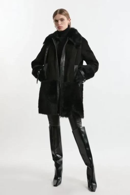 Shearling Longline Avaitor Coat
