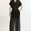 Sheer Viscose Georgette Woven Side Split Pants