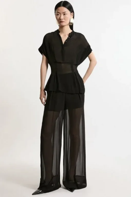 Sheer Viscose Georgette Woven Side Split Pants